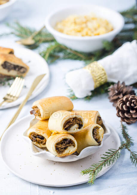 Buns with cabbage and mushroom for Christmas — Stock Photo