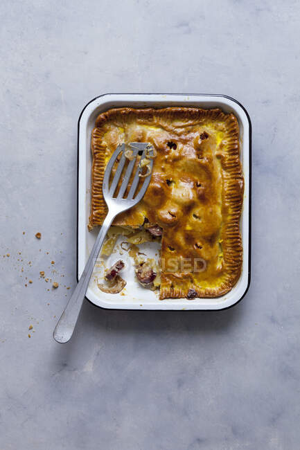 Potato pie with Montbeliard sausage — Stock Photo