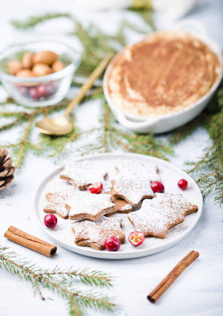 Gingerbread with powdered sugar for Christmas — Stock Photo