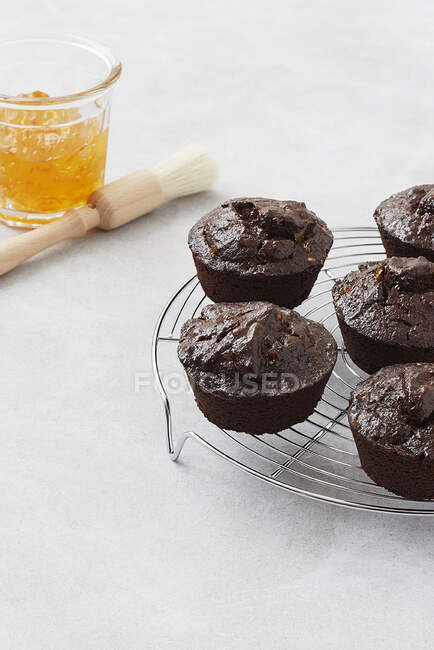 Chocolate-orange muffins, closeup shot — Stock Photo