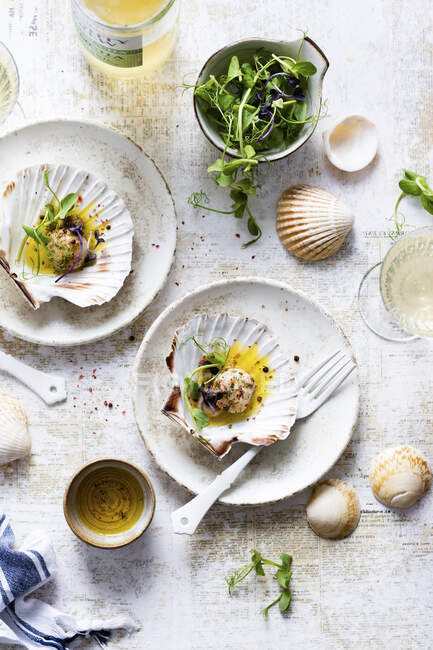 Seared scallops close-up view — Stock Photo