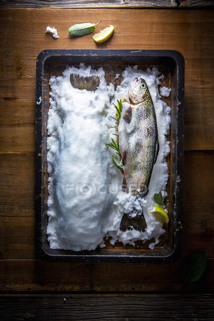 Trout in a salt crust — Stock Photo