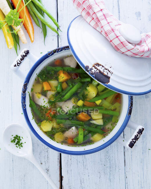 Sopa de verduras con tofu - foto de stock