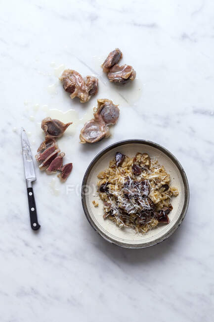 Risotto with duck stomach — Stock Photo