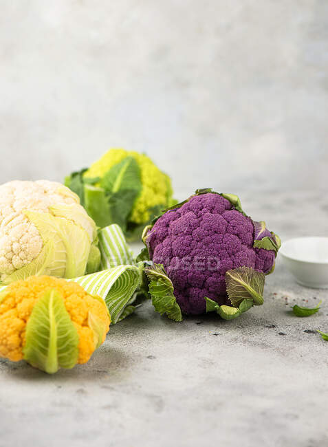 Фиолетовый, оранжевый, белый и зеленый цветная капуста — стоковое фото