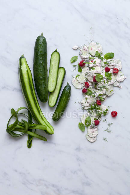 Cucumber salad close-up view — Stock Photo
