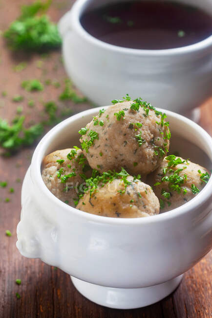 Close-up shot of delicious Bread dumplings in a tureen — Stock Photo
