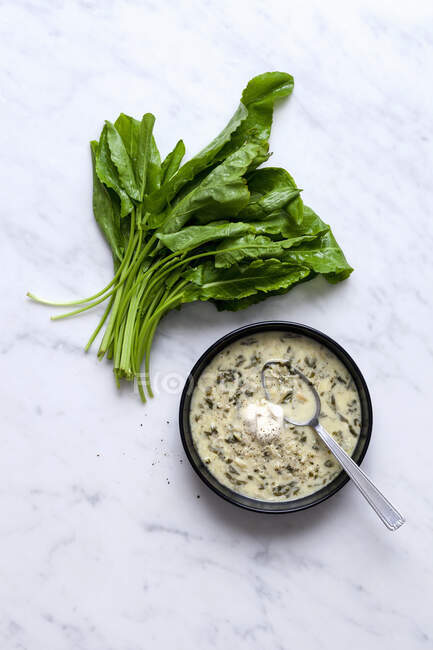 Espargos verdes com salsa e ervas sobre fundo branco — Fotografia de Stock