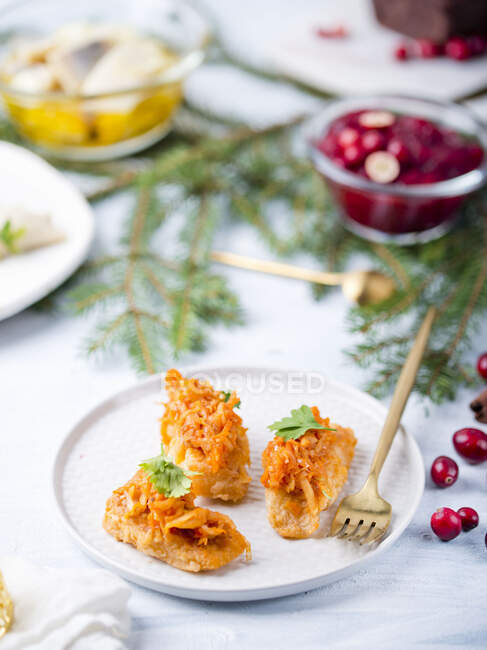 Fish with veggie sauce for Christmas — Stock Photo