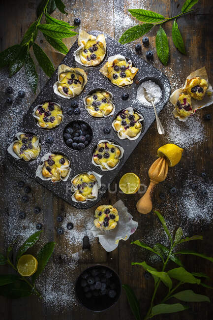Mini Cheesecakes com Mirtilos — Fotografia de Stock