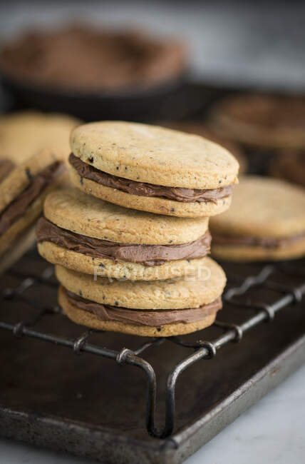 Biscoitos sanduíche preenchido com creme de chocolate — Fotografia de Stock