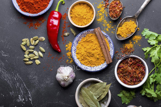 Traditional Indian assorted spices and herbs — Stock Photo