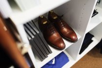 Sapatos e livros castanhos — Fotografia de Stock