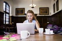 Freelancer feminino usando laptop — Fotografia de Stock