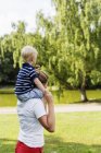 Mujer llevando hijo en hombros en parque - foto de stock