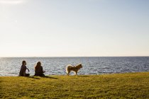 Young couple with dog — Stock Photo
