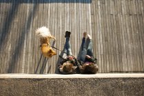 Пара з собакою розслабляється — стокове фото