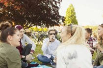 Друзі насолоджуються пікніком у парку — стокове фото