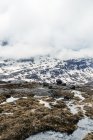 Nieve cubierto paisaje y arroyo - foto de stock