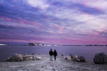 Couple regardant le paysage enneigé — Photo de stock