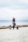 Mulher andando com cães — Fotografia de Stock