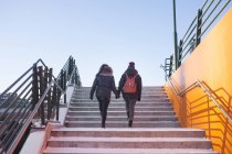 Female friends moving up steps — Stock Photo