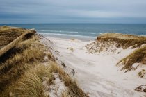 Sand dunes by sea — Stock Photo