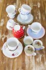 Various tea cups and saucers — Stock Photo