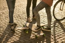 Freunde stehen mit Skateboards — Stockfoto