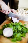 Chef taglio cipolla — Foto stock