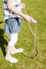 Irl standing with jump rope — Stock Photo