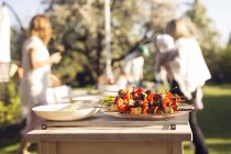 Spiedini di shish di verdure sul tavolo da picnic — Foto stock