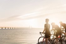 Велосипедисти дивляться на море — стокове фото