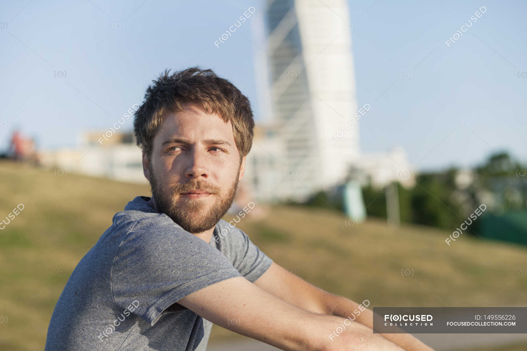 Man sitting at park — casual, caucasian ethnicity - Stock Photo ...