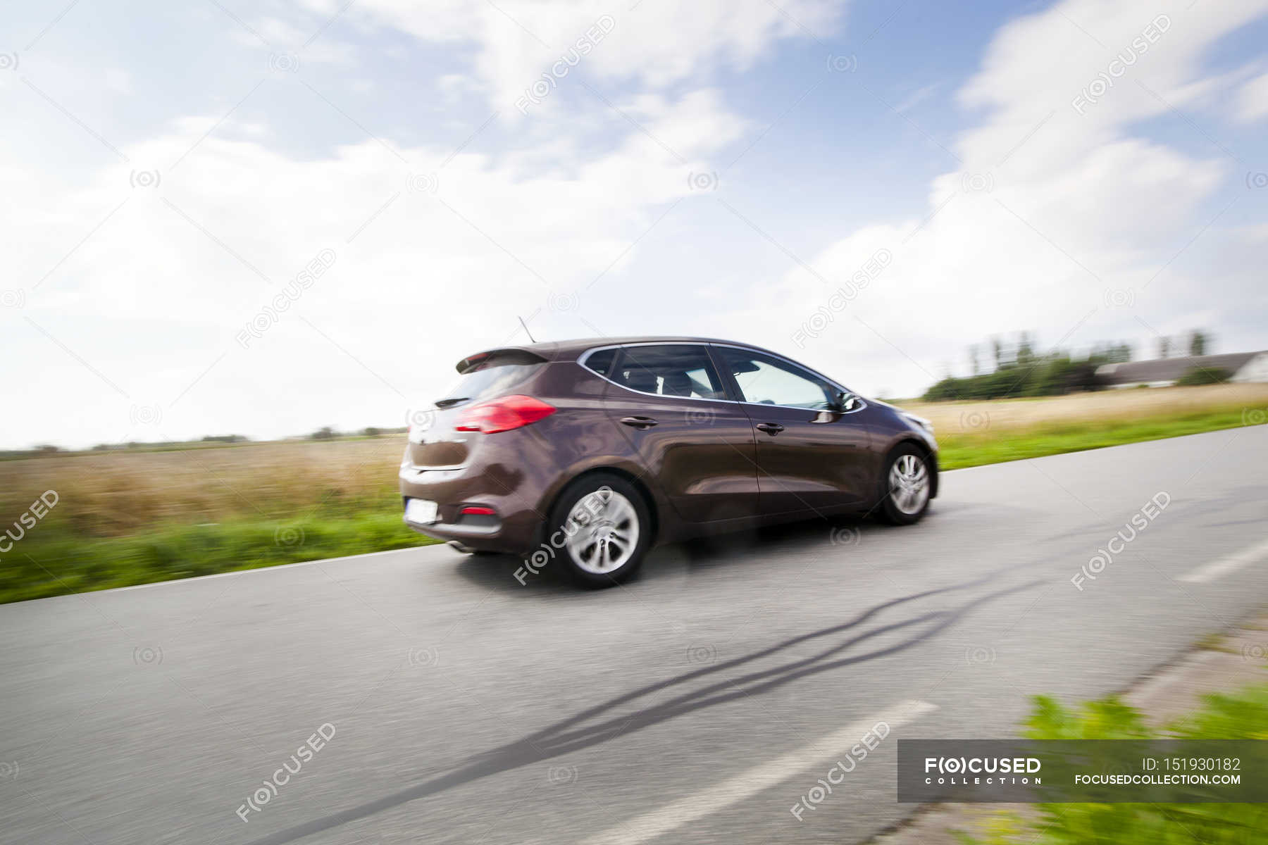 Car moving on country road — outdoors, horizontal - Stock Photo ...