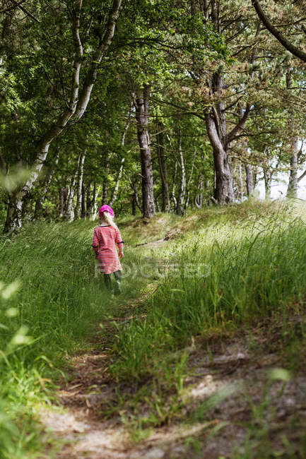 Mädchen geht im Wald spazieren — Stockfoto