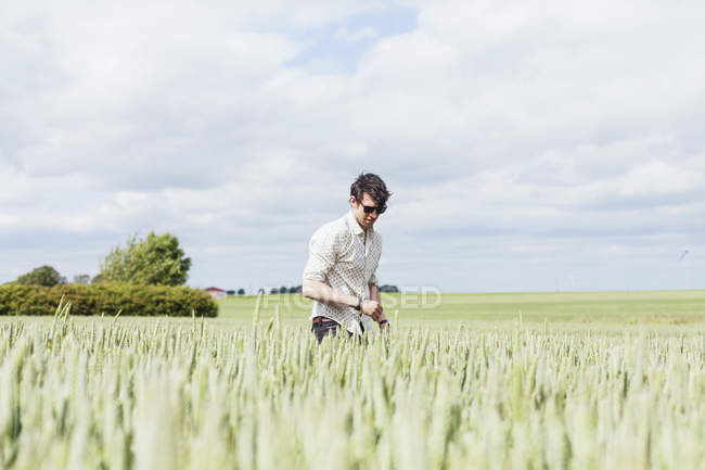 Man searching on field — Stock Photo