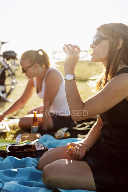 Amigos disfrutando de un picnic - foto de stock