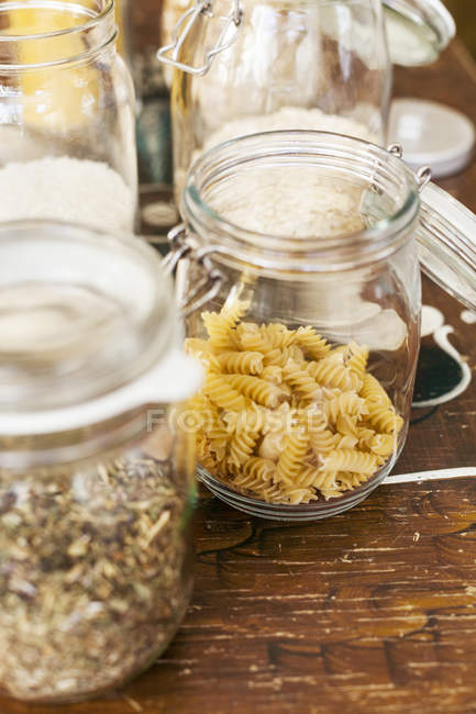 Pasta in glass jar — Stock Photo