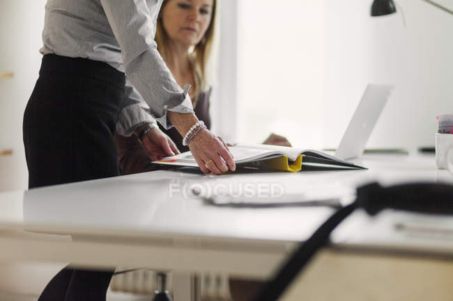 Geschäftsfrau mit Akte auf dem Schreibtisch — Stockfoto