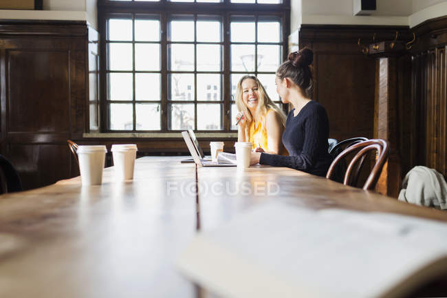 Young friends using laptops — Stock Photo