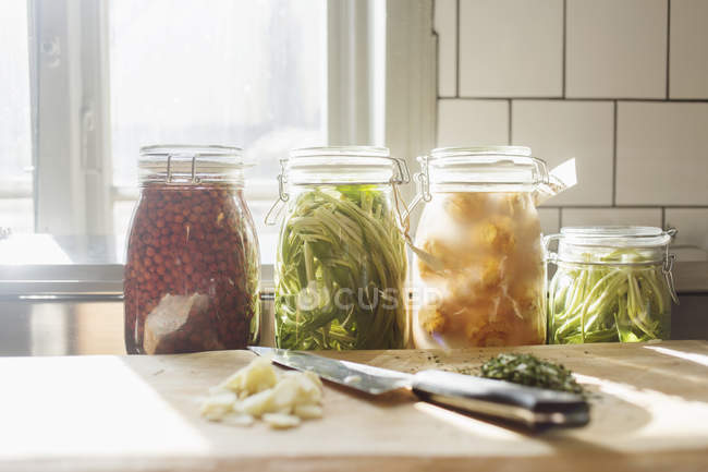Food preserved in jars — Stock Photo