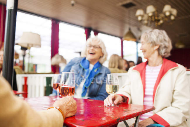 Seniorinnen trinken Wein — Stockfoto
