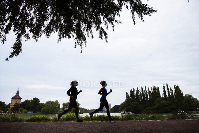 Junge Frauen joggen im Park — Stockfoto