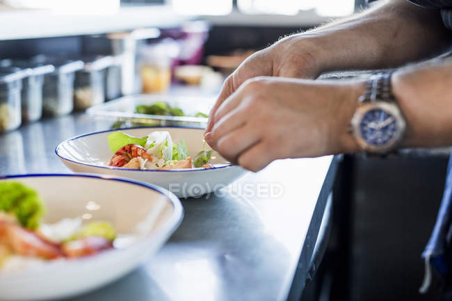 Immagine ritagliata dello chef che prepara il piatto — Foto stock
