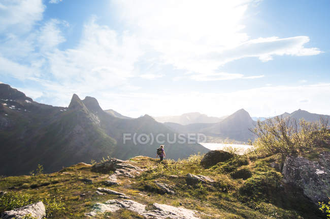 Hiker on mountain during summer — Stock Photo