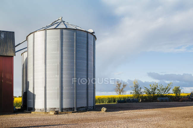 Storage tanks on field — Stock Photo