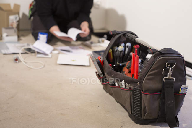 Gros plan du sac à outils — Photo de stock