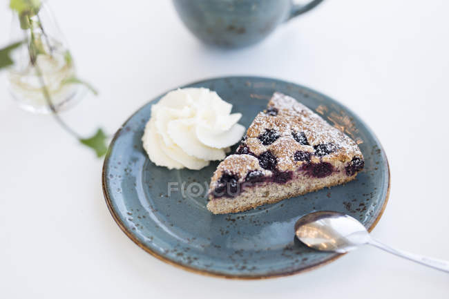 Slice of blueberry pie on plate — Stock Photo