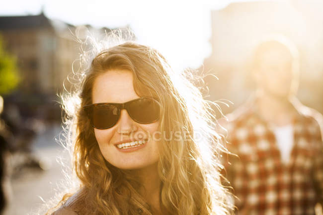 Happy woman on street — Stock Photo